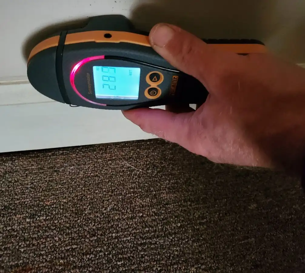 Moisture detection at baseboard during Burst Pipe Cleanup in Columbus